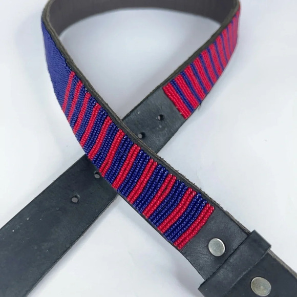Angama Beaded Waist Belt Red Blue Maasai Kenya Black Leather Small main image 9